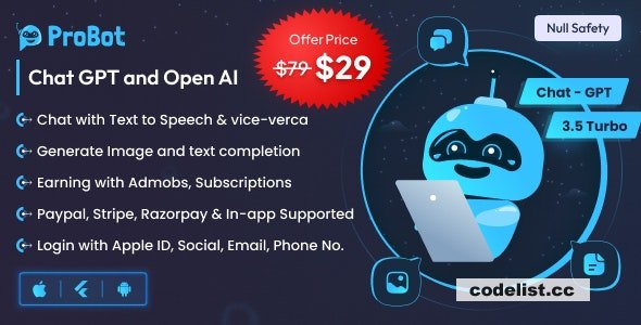 ProBot v1.2 - ChatGPT | Admob | Subscription InApp | Open AI Chat, Writing Assistant & Image Generator