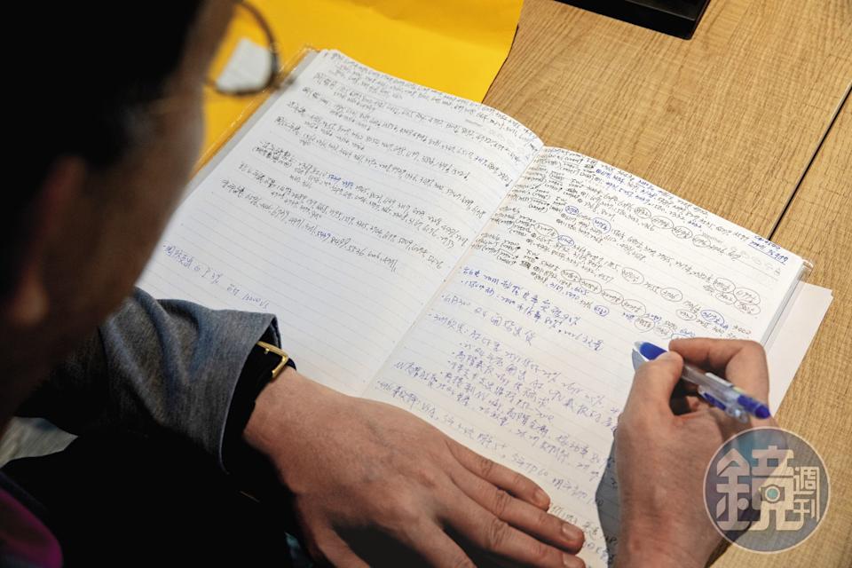 翻開郭勝的投資筆記,裡面記滿個股資訊,包括線型、營收產能、訂單表現。