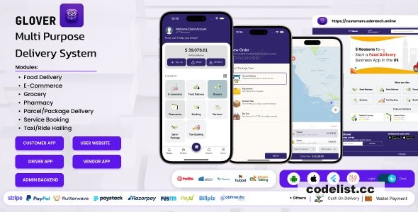 Glover v1.7.50 – Grocery, Food, Pharmacy Courier & Service Provider + Backend + Driver & Vendor app - nulled