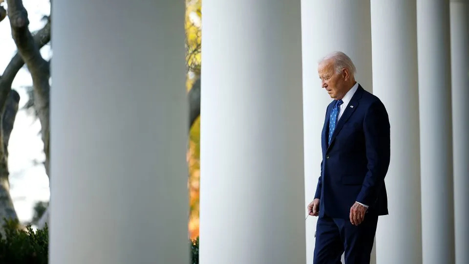President Joe Biden walks out to deliver remarks from the Rose Garden at the White House on November 26, 2024. - Kevin Dietsch/Getty Images/File