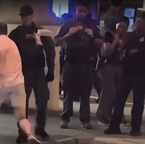 The man appears to hurl a sandwich at a border agent