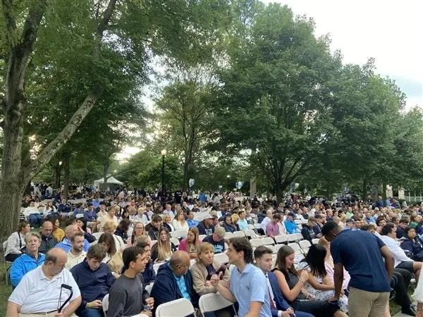 Students gather in prayer after an active shooting hoax at Villanova University on Aug. 21, 2025.