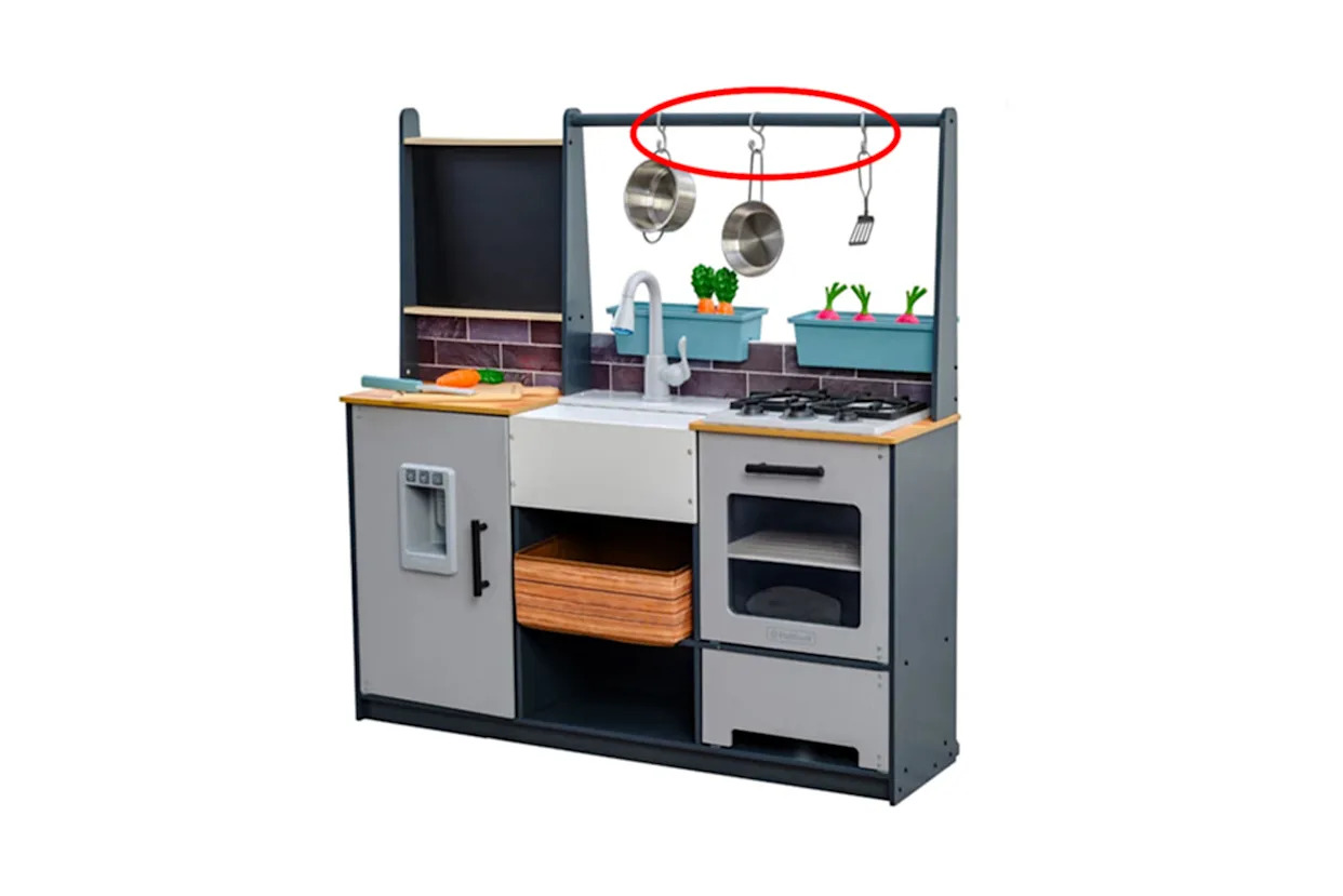 Recalled KidKraft Farm to Table Play Kitchen (the hooks are circled). (United States Consumer Product Safety Commission)