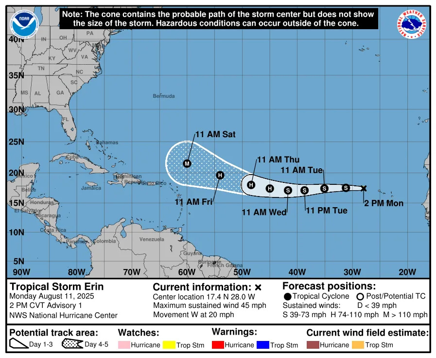 Tropical Storm Erin forms, expected to become major hurricane by weekend. See Florida impact