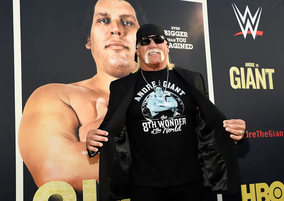 Professional wrestler Hulk Hogan poses at the premiere of the HBO documentary film