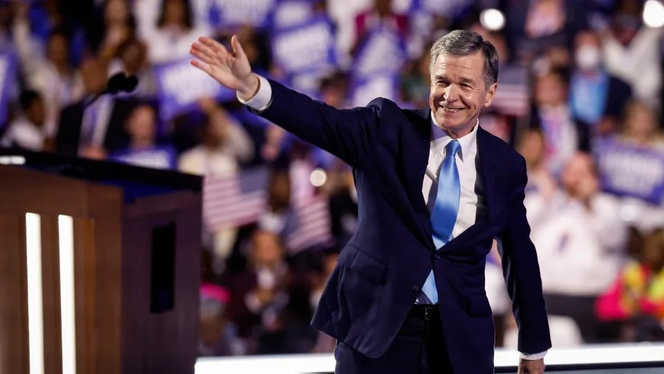 Then-North Carolina Gov. Roy Cooper speaks onstage during the final day of the Democratic National Convention on August 22, 2024, in Chicago. - Kevin Dietsch/Getty Images