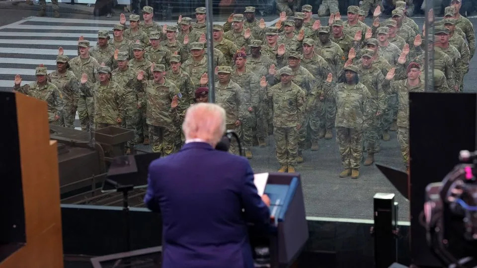 President Donald Trump speaks during the celebration of the Army's 250th birthday on the National Mall on June 14. - Doug Mills/Pool/Getty Images