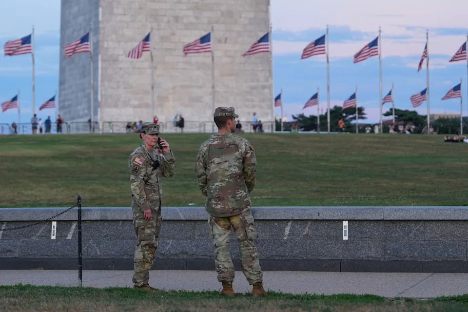 National Guard troops patrol the National Mall on Aug. 12, 2025, in Washington, DC.