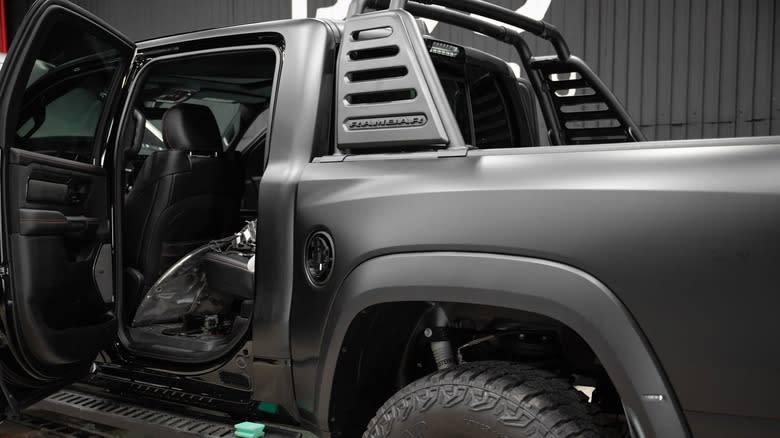 Ram pickup truck wrapped in matte PPF