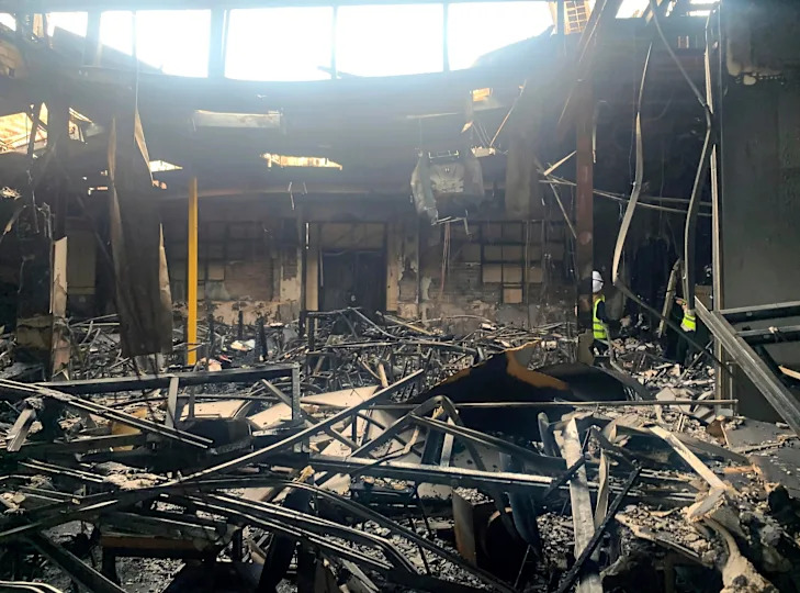 Debris is strewn at the burnt-out Adass Israel Synagogue in Melbourne, Australia, on Dec. 9, 2024. (Yumi Rosenbaum/AAP Image via AP) / Credit: YUMI ROSENBAUM / AP