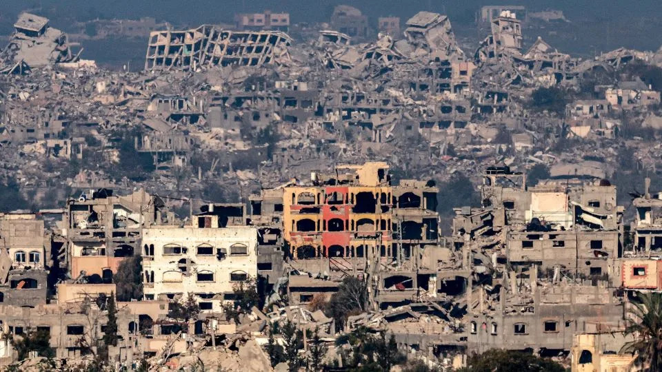 This picture taken from the Israeli side of the border with Gaza shows destroyed buildings in the north of the territory in January 2025. - Menahem Kahana/AFP via Getty Images