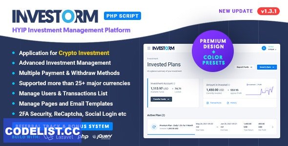 Investorm v1.3.1 - Advanced HYIP Investment Management Platform - nulled