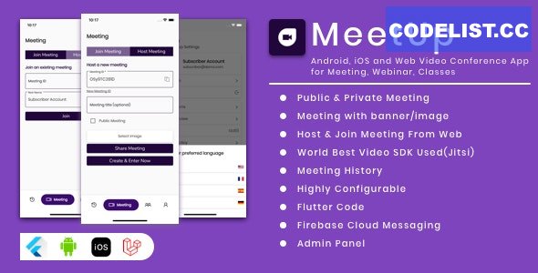 MeetUp v1.5 - Android, iOS and Web Video Conference App for Meeting, Webinar, Classes