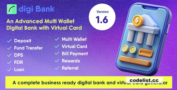 Digibank v1.6 - Advanced Multi Wallet Digital Banking System with Virtual Card and Rewards 