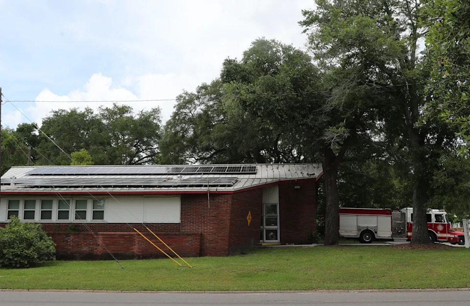 Solar panels can be seen on the roof of Savannah Fire Department's Station 1 on the corner of Paulsen and 63rd Streets.