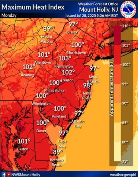 The National Weather Service forecasted dangerous heat and humidity through July 30.