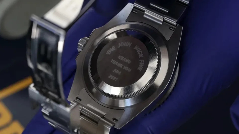 Detail of the seized Rolex watch, with Keanu Reeves' name and a reference to the film John Wick. - @PDI_CHILE