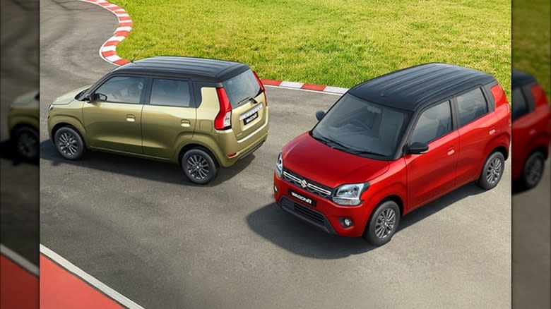 Two Maruti Suzuki WagonRs parked on a race track