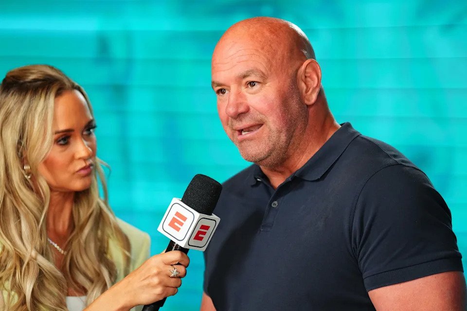 LAS VEGAS, NEVADA - AUGUST 12: UFC President and CEO Dana White announces the contract winners during Dana White's Contender Series season nine, week one at UFC APEX on August 12, 2025 in Las Vegas, Nevada. (Photo by Chris Unger/Zuffa LLC)