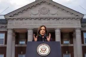 Democratic presidential nominee U.S. Vice President Kamala Harris delivers remarks, conceding 2024 U.S. presidential election to President-elect Donald Trump, at Howard University in Washington, U.S., November 6, 2024. (photo credit: REUTERS/Kevin Lamarque)