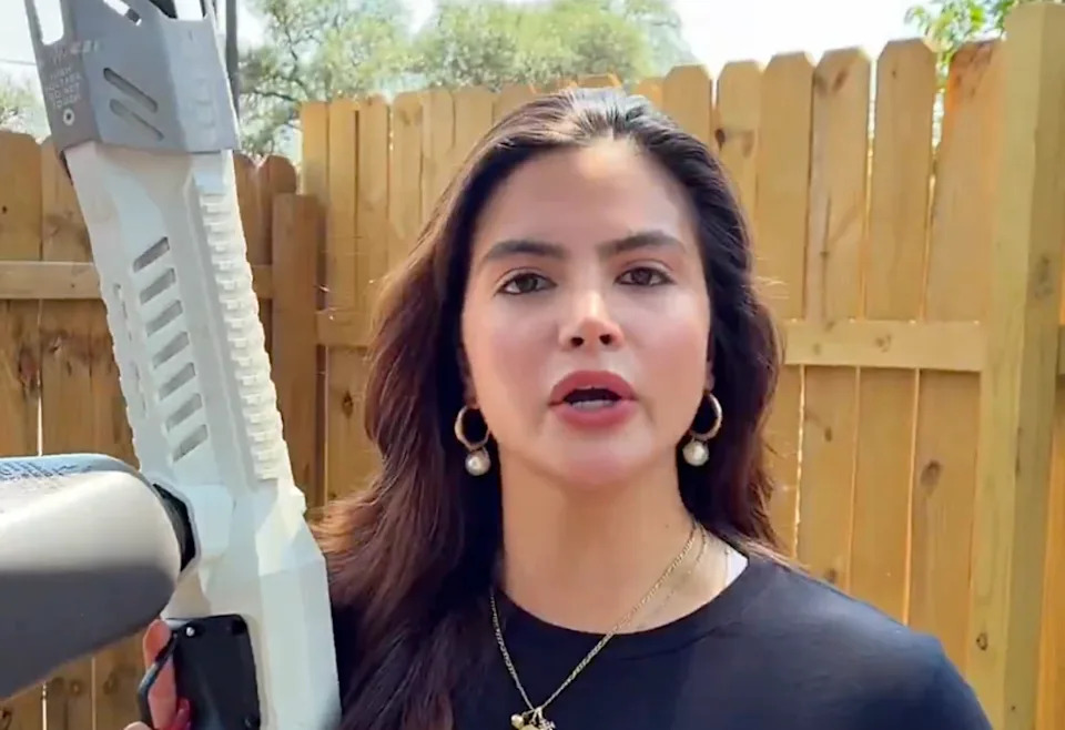 MAGA congressional candidate Valentina Gomez sparked a backlash by burning a copy of the Quran with a flamethrower to 'end Islam in Texas' (X/@ValentinaForUSA)