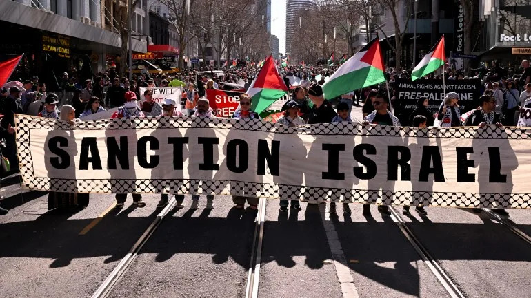 Tens of thousands march across world in support of Palestinians in Gaza