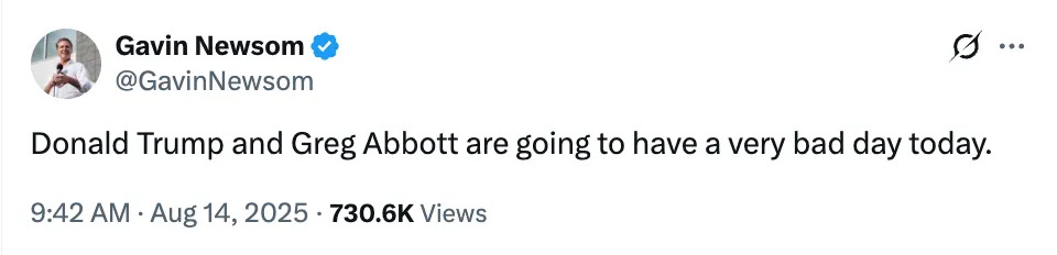 Tweet by Gavin Newsom: "Donald Trump and Greg Abbott are going to have a very bad day today."