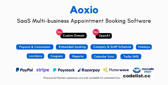 Aoxio v2.0 - SaaS Multi-Business Service Booking Software - nulled