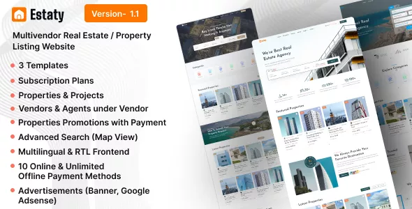Estaty - Multivendor Real Estate / Property Listing Website (Subscription Based) v1.1