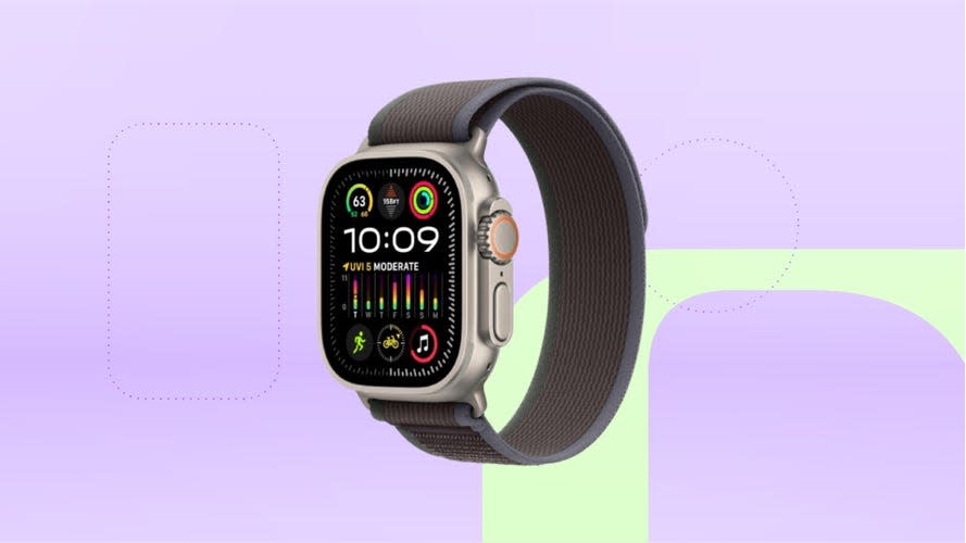 Apple Watch Ultra 2 on a light purple background