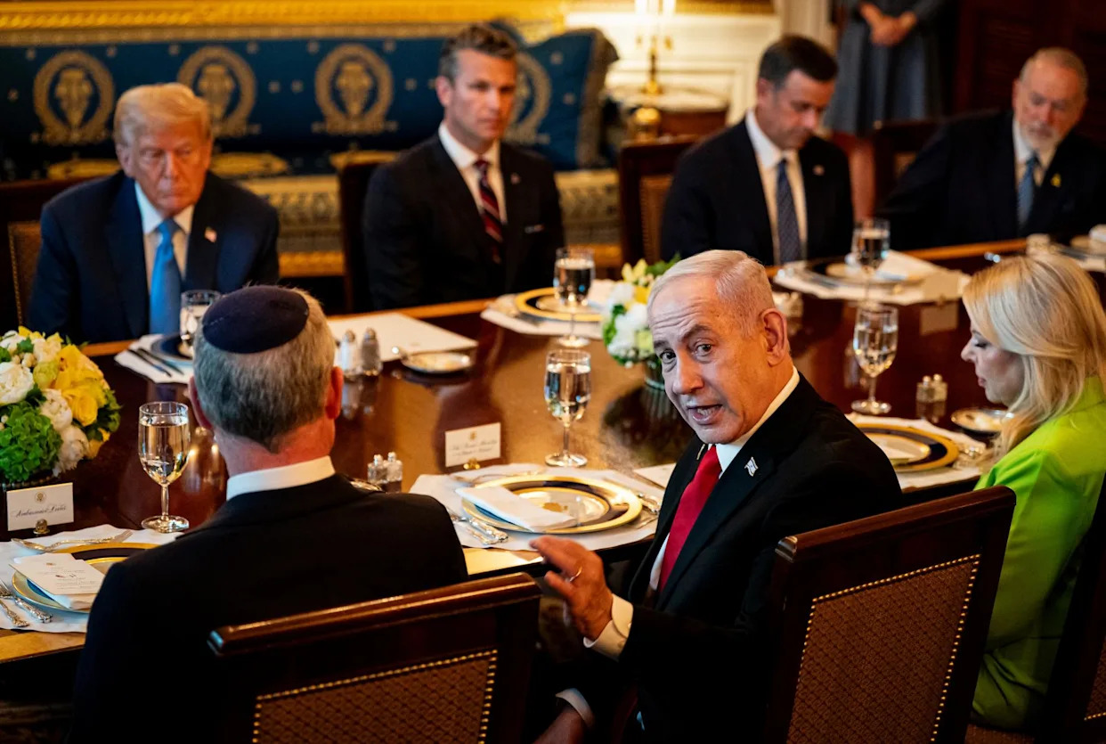<span>The Israeli prime minister, Benjamin Netanyahu, told Donald Trump he nominated him for the Nobel peace prize, using a visit to the White House on 7 July.</span><span>Photograph: Al Drago/EPA</span>