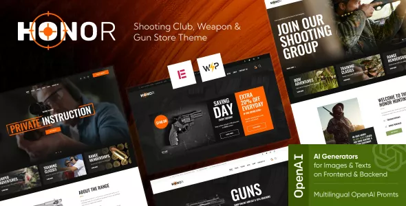 Honor - Multi-Purpose Shooting Club & Weapon Store WordPress Theme + Elementor v1.4.1