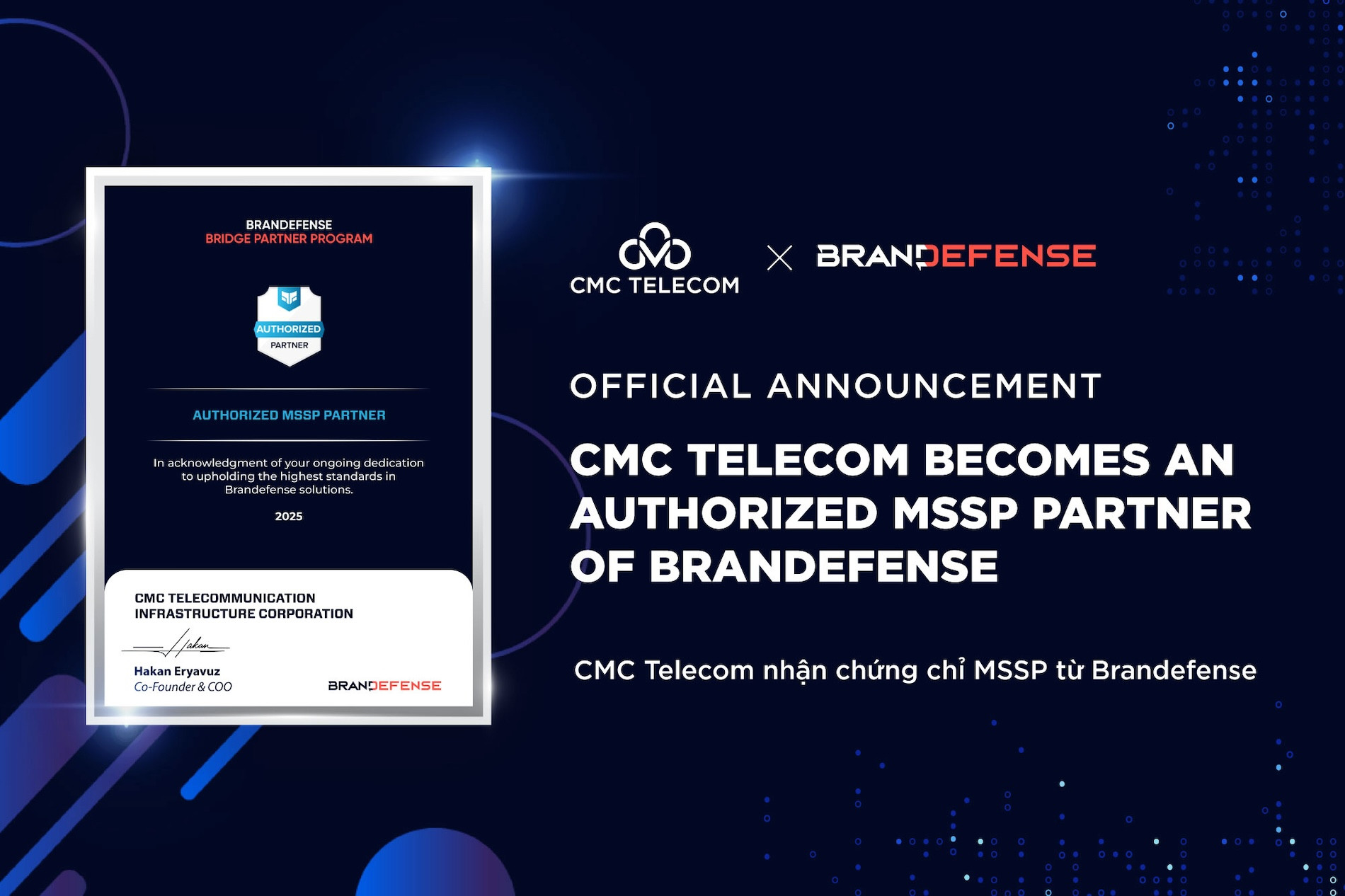 CMC Telecom đạt chứng nhận MSSP Partner từ Brandefense