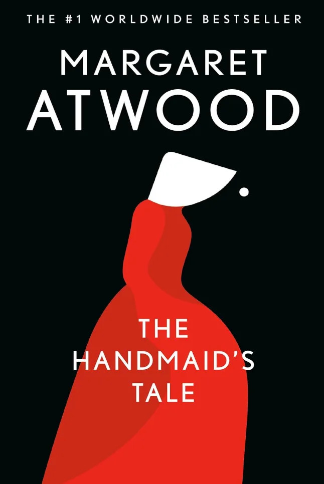 Cover of "The Handmaid's Tale" by Margaret Atwood, showing a stylized figure in a bonnet and cloak