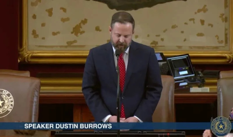 House Speaker Dustin Burrows, R-Lubbock, gaveled in the House on Monday afternoon. After no quorum was reached, he said he will issue civil warrants for the arrest of 56 Democrats who absconded. ©Texas House of Representatives