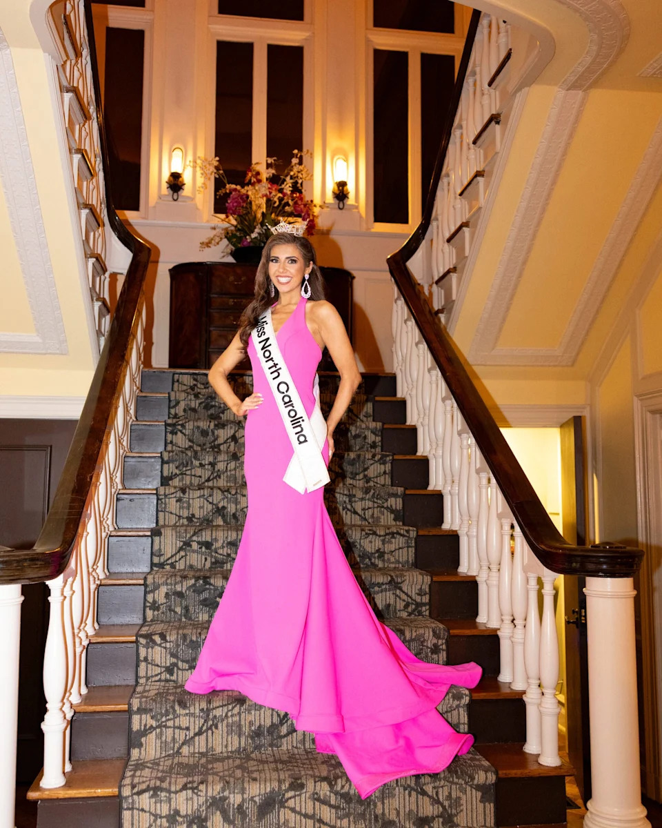 Sophia Kellstrom poses in her sash after being crowned Miss North Carolina at a competition on June 28, 2025.