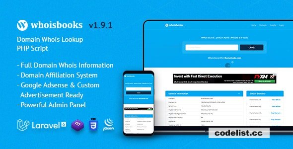 WhoisBooks v1.9.1 - Domain Whois Lookup PHP Script - nulled