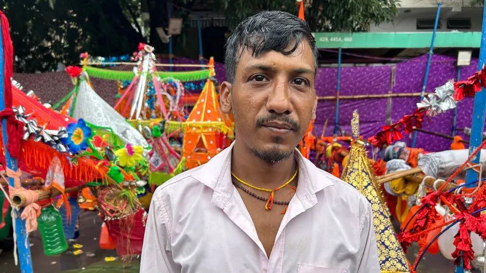 Ankit Gupta says the Kanwar Yatra is a way to forget his day-to-day troubles. Pictured in New Delhi on July 22, 2025. - Aishwarya S. Iyer/CNN