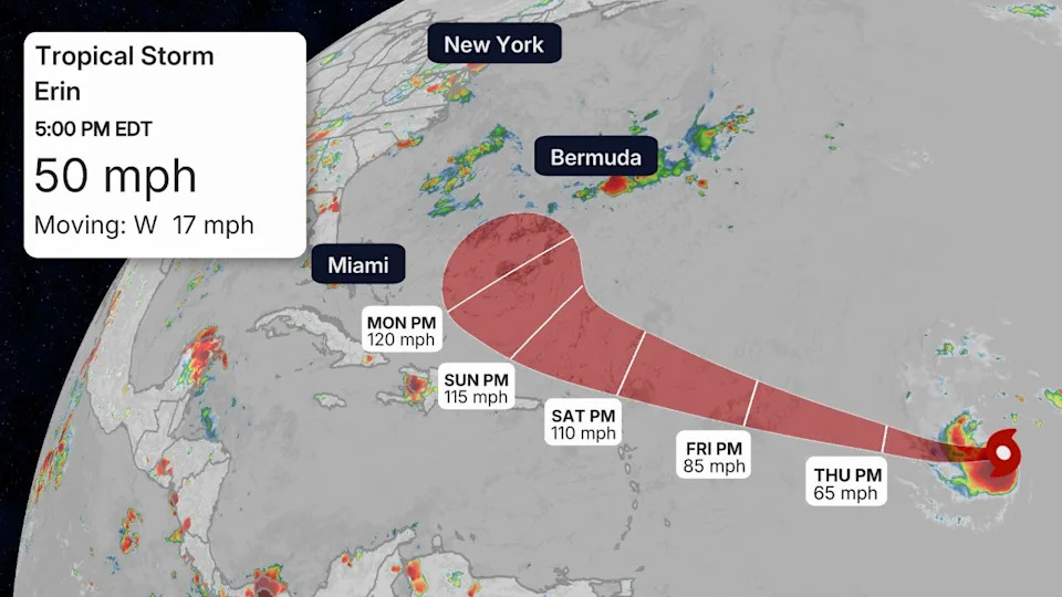 Tropical Storm Erin Begins To Intensify; Expected To Become A Major Hurricane North of Puerto Rico This Weekend