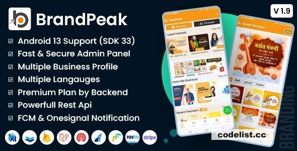 BrandPeak v1.9.5 - Festival Poster Maker, Business Post, Political Post Maker App