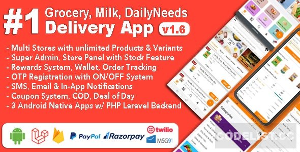 Grocery and Vegetable Delivery Android App with Admin Panel v1.6.3 - Multi-Store with 3 Apps Grocery and Vegetable Delivery Android App with Admin Panel v1.6.3 - Multi-Store with 3 Apps