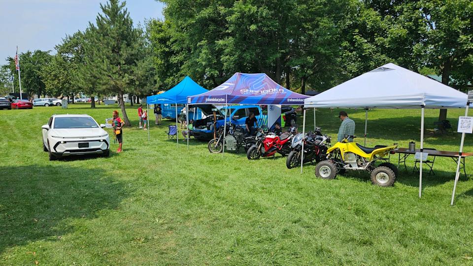 electric dirt bikes and four wheelers at 2025 clean cruise metro detroit hosted by michigan electric vehicle alliance