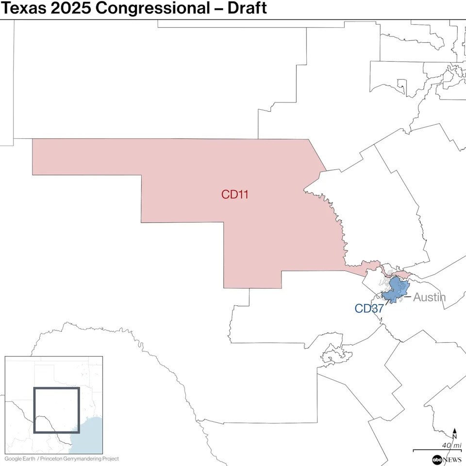 Google Earth, Princeton Gerrymandering Project - PHOTO: Texas 2021 Congressional map in Austin area