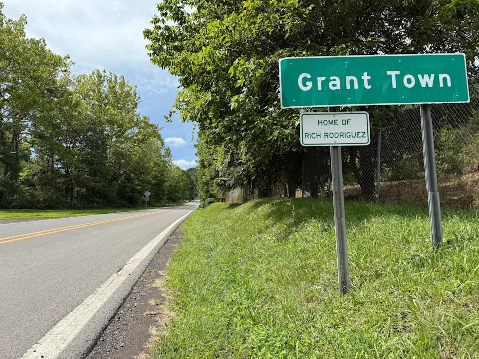 Grant Town, West Virginia re-installed a sign after Rich Rodriguez was hired by the Mountaineers. (Yahoo Sports)