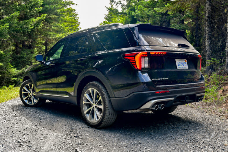 The rear end of the 2025 Ford Explorer Platinum