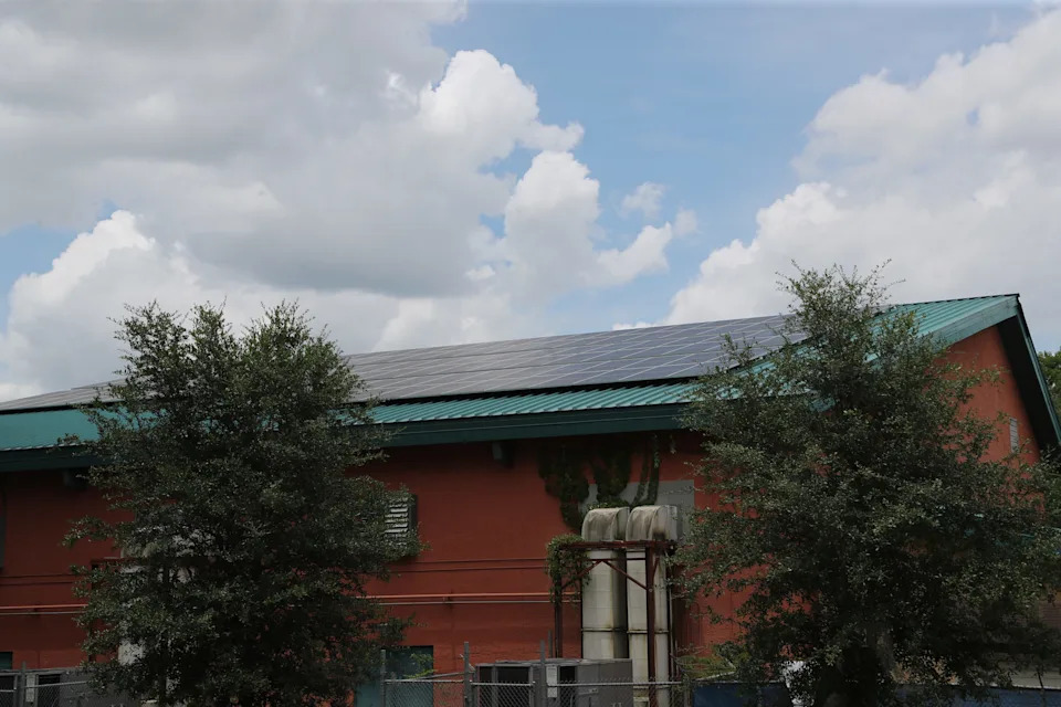 Solar panels on the roof of the WW Law Community Center on East Bolton Street in Savannah.