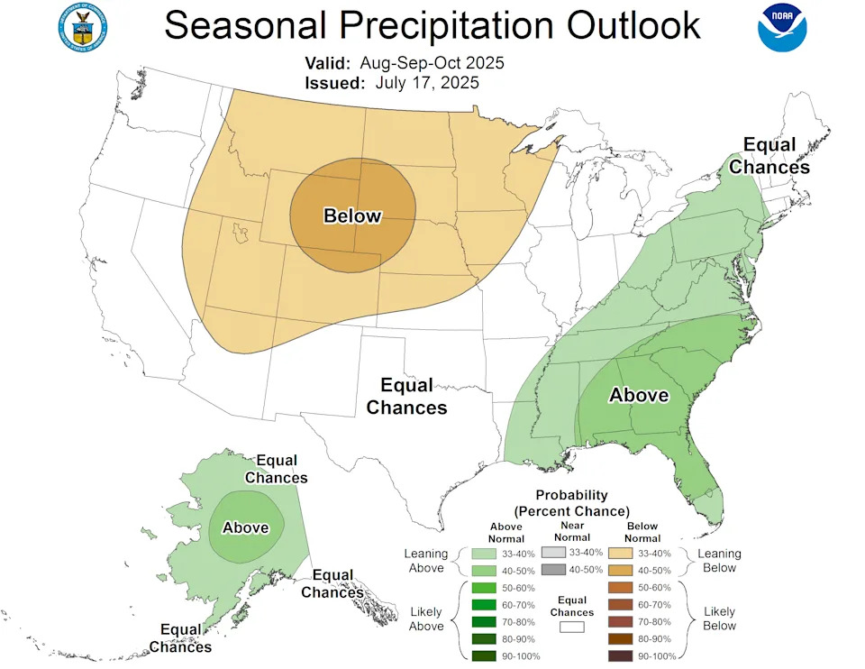 National Weather Service rainfall forecast August through October 2025.