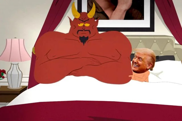 Comedy Central Caricature of Donald Trump in bed with Satan on 'South Park'
