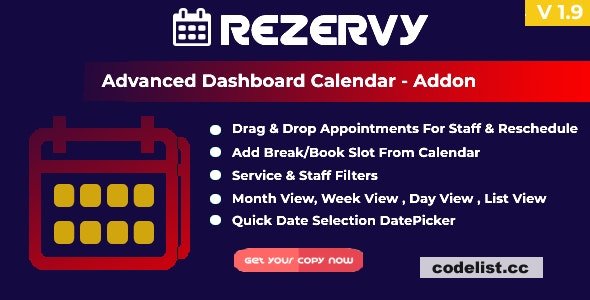 Rezervy - Drag & Drop, Month, Week, Day , List View & Filters Appointments Calendar (Add-On) v1.9