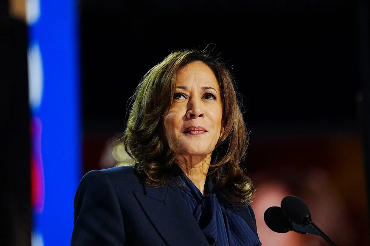Former Vice President Kamala Harris steps on stage on day 4 of the Democratic National Convention.